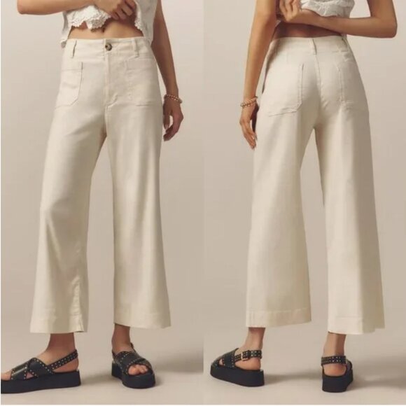 Maeve The Colette Cream CHalk Wide Leg Crop Pant 28 - Picture 1 of 8